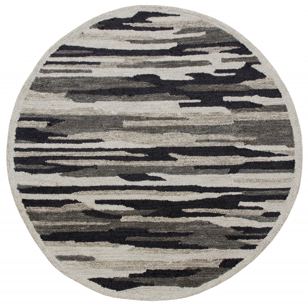 6 ft. Round Black & Gray Camouflage Area Rug