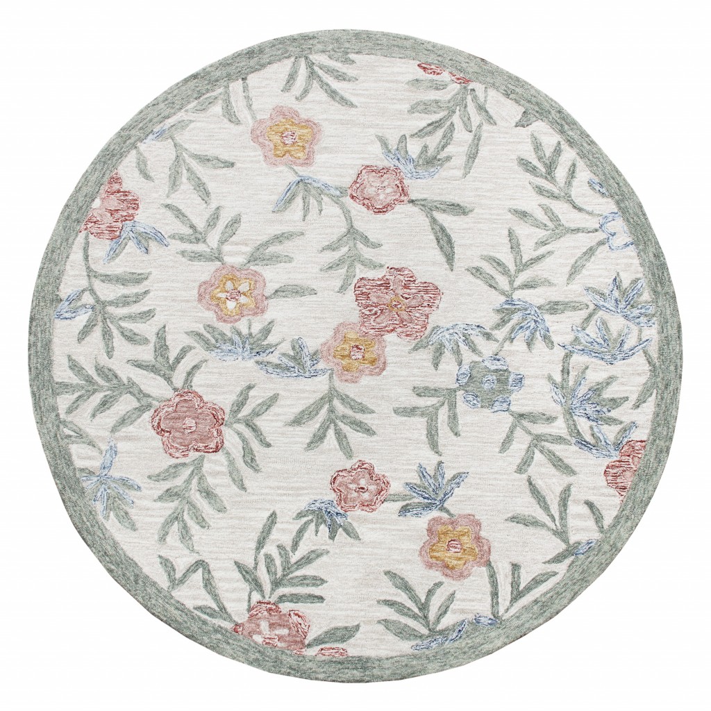 4 ft. Round Gray Floral Traditional Area Rug - Gray - 4'
