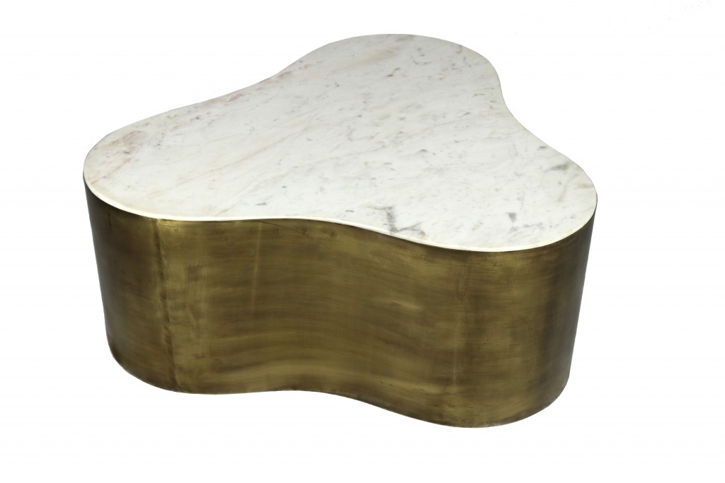 400865 16 x 39 x 36 in. Glamorous Marble & Iron Coffee Table, White & Brass