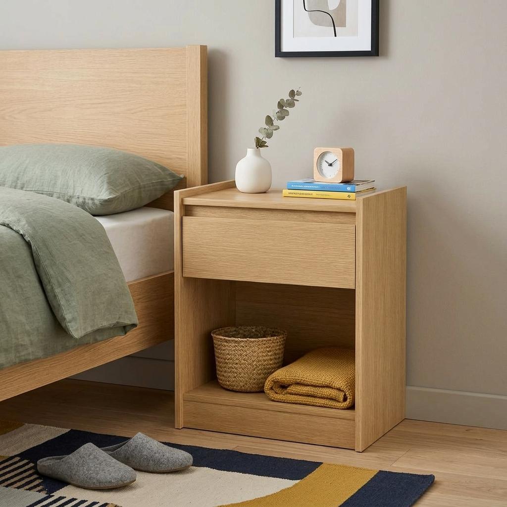 772563 24 in. Oak Wood One Drawer Nightstand