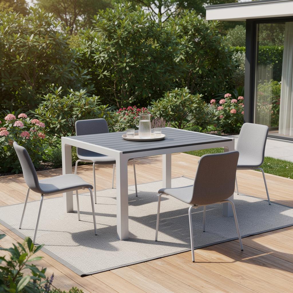 738064 35 in. Gray & Slate Gray Heavy Duty Plastic Square Outdoor Table with Umbrella Hole