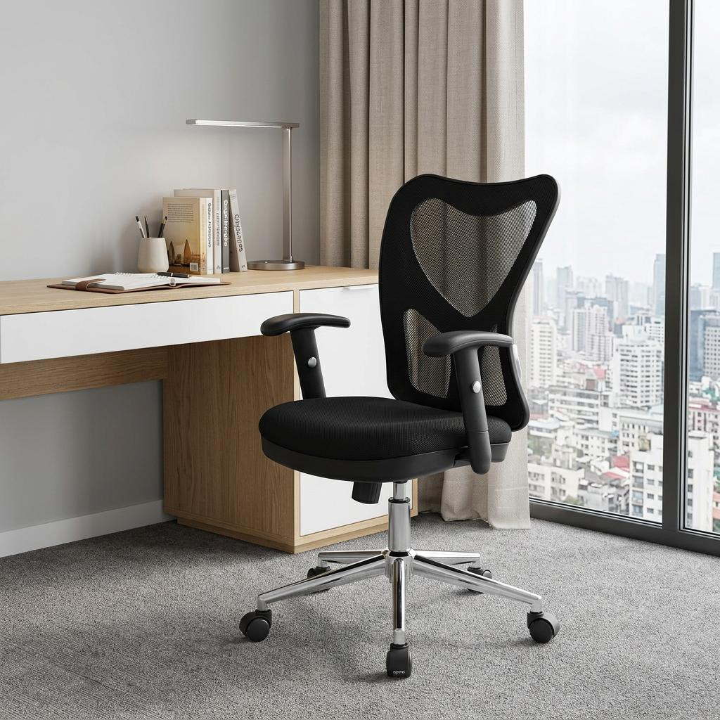 724187 Black & Silver Adjustable Height Swivel Rolling Office Chair
