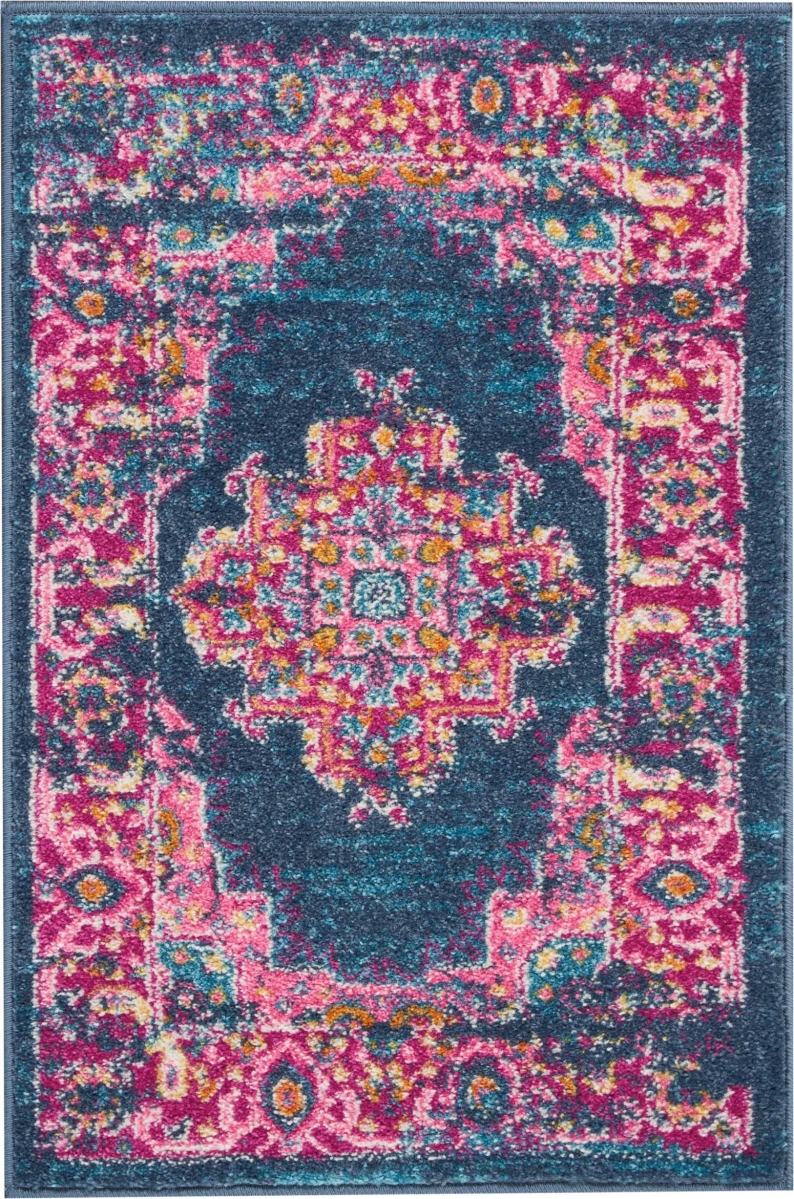 2 x 3 ft. Blue & Pink Medallion Scatter Area Rug