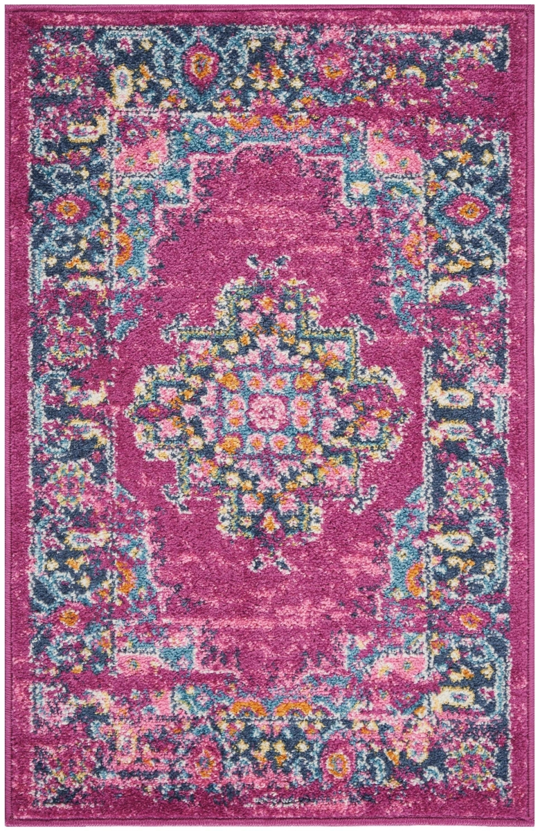 385259 2 x 3 ft. Fuchsia & Blue Distressed Scatter Area Rug