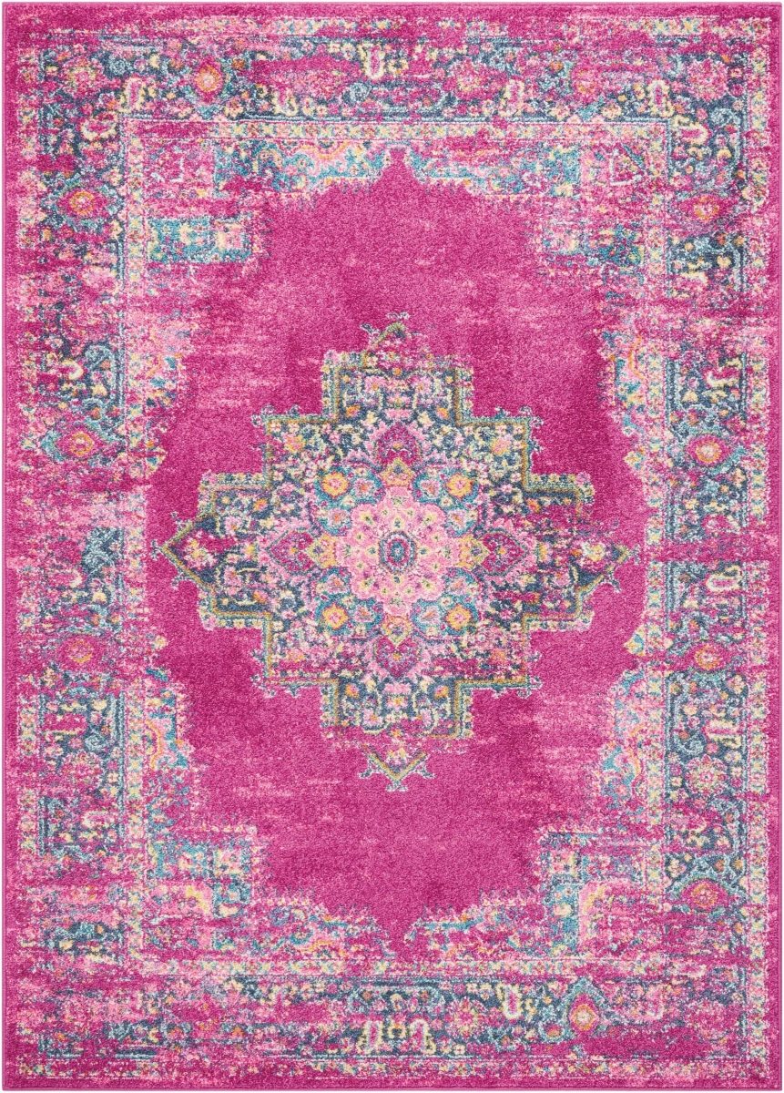 5 x 7 ft. Fuchsia & Blue Distressed Area Rug