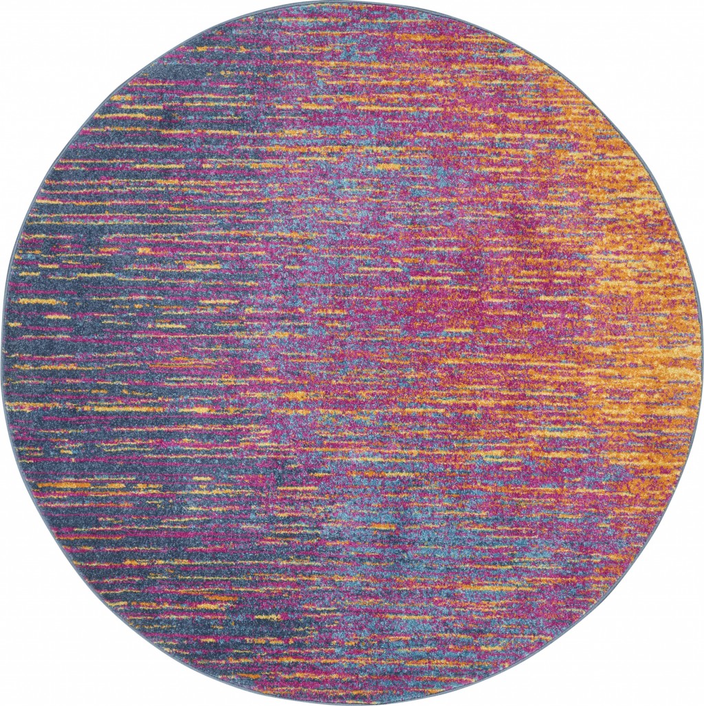 8 ft. Round Rainbow Abstract Striations Area Rug