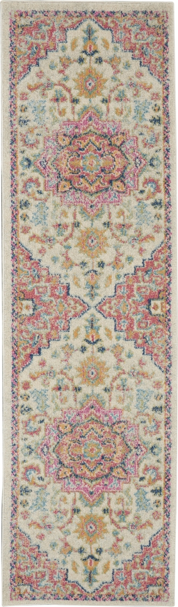 2 x 8 ft. Ivory & Pink Medallion Scatter Area Rug