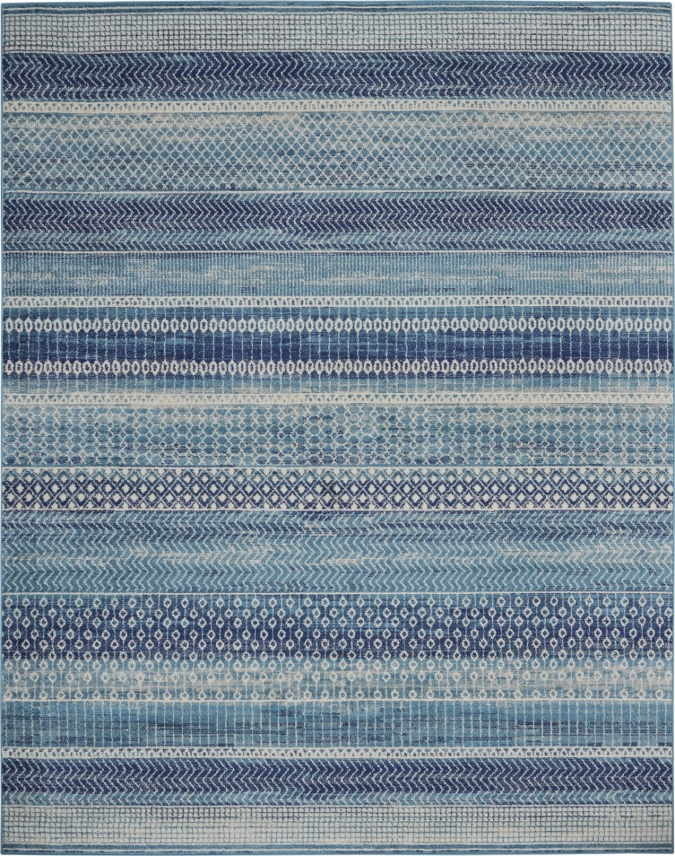 7 x 10 ft. Navy Blue Ornate Stripes Area Rug