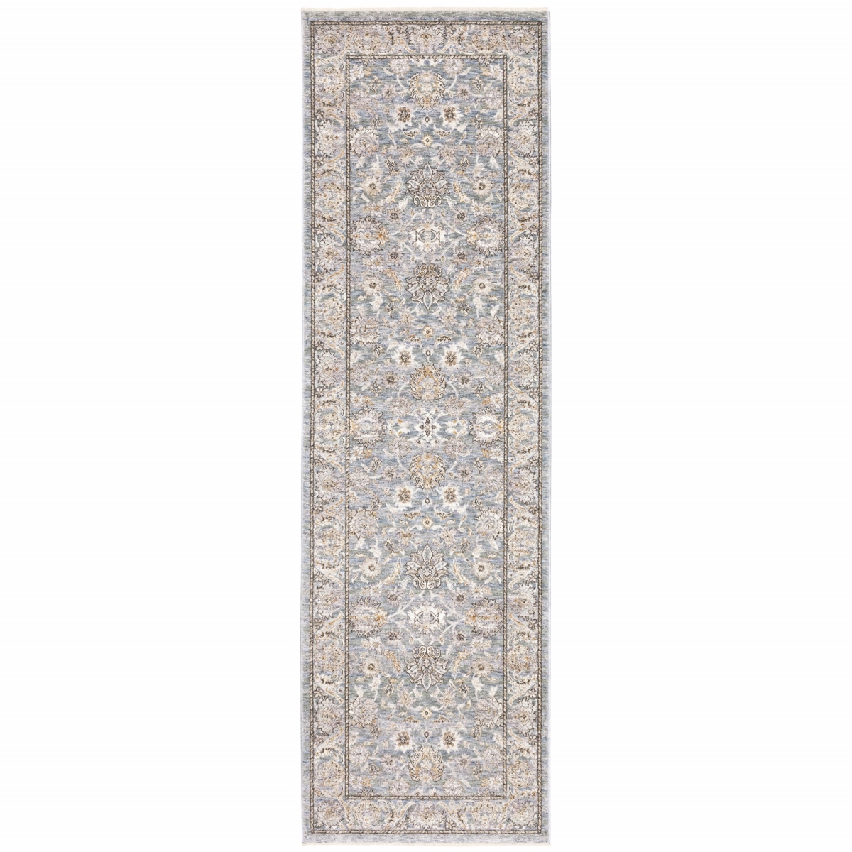 8 ft. Rectangle Machine Woven Floral Oriental Indoor Runner Rug, Blue & Ivory