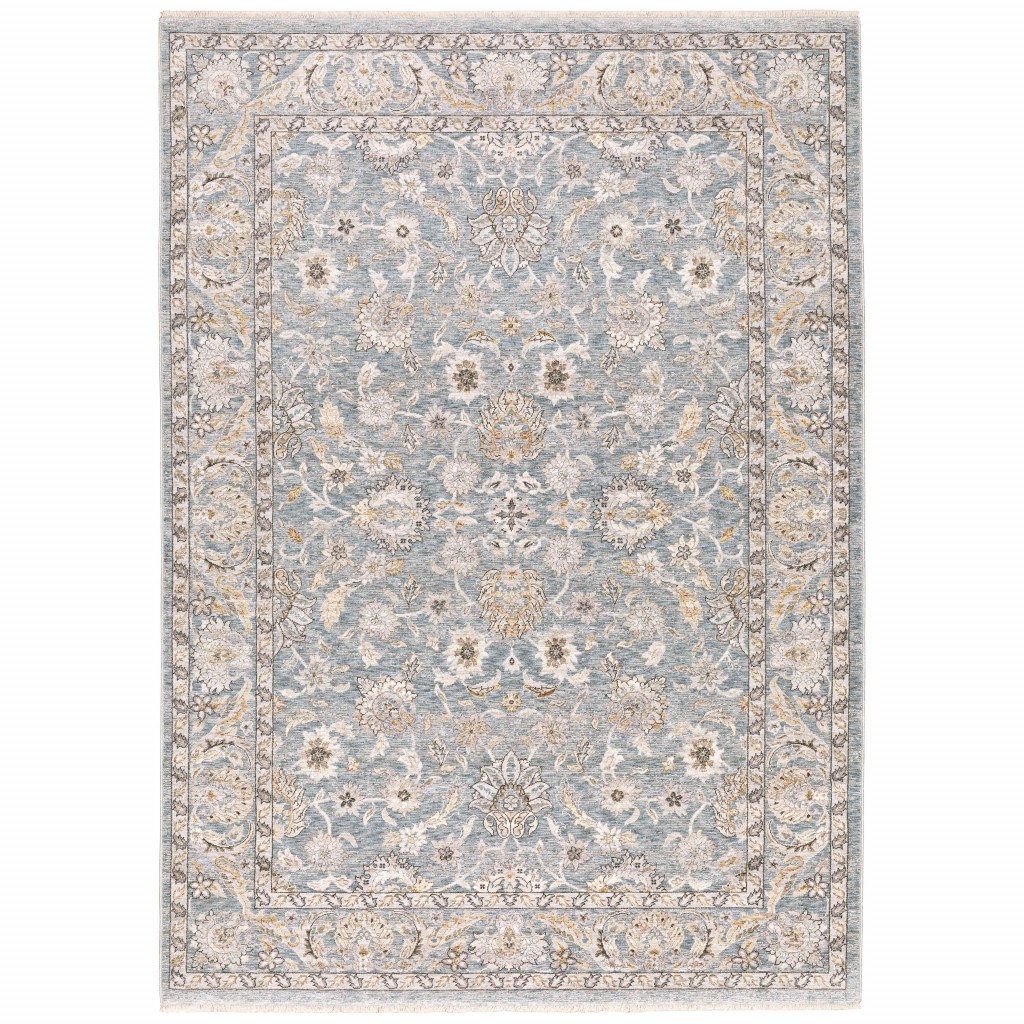6 x 9 ft. Rectangle Machine Woven Floral Oriental Indoor Area Rug, Blue