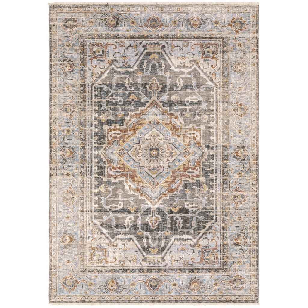 2 x 3 ft. Blue Machine Woven Medallion Rectangle Indoor Area Rug - Grey