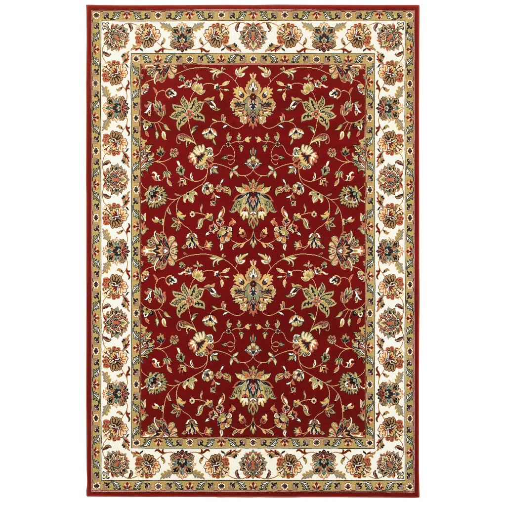1 x 3 ft. Machine Woven Floral Oriental Indoor Rectangle Area Rug, Red Ivory