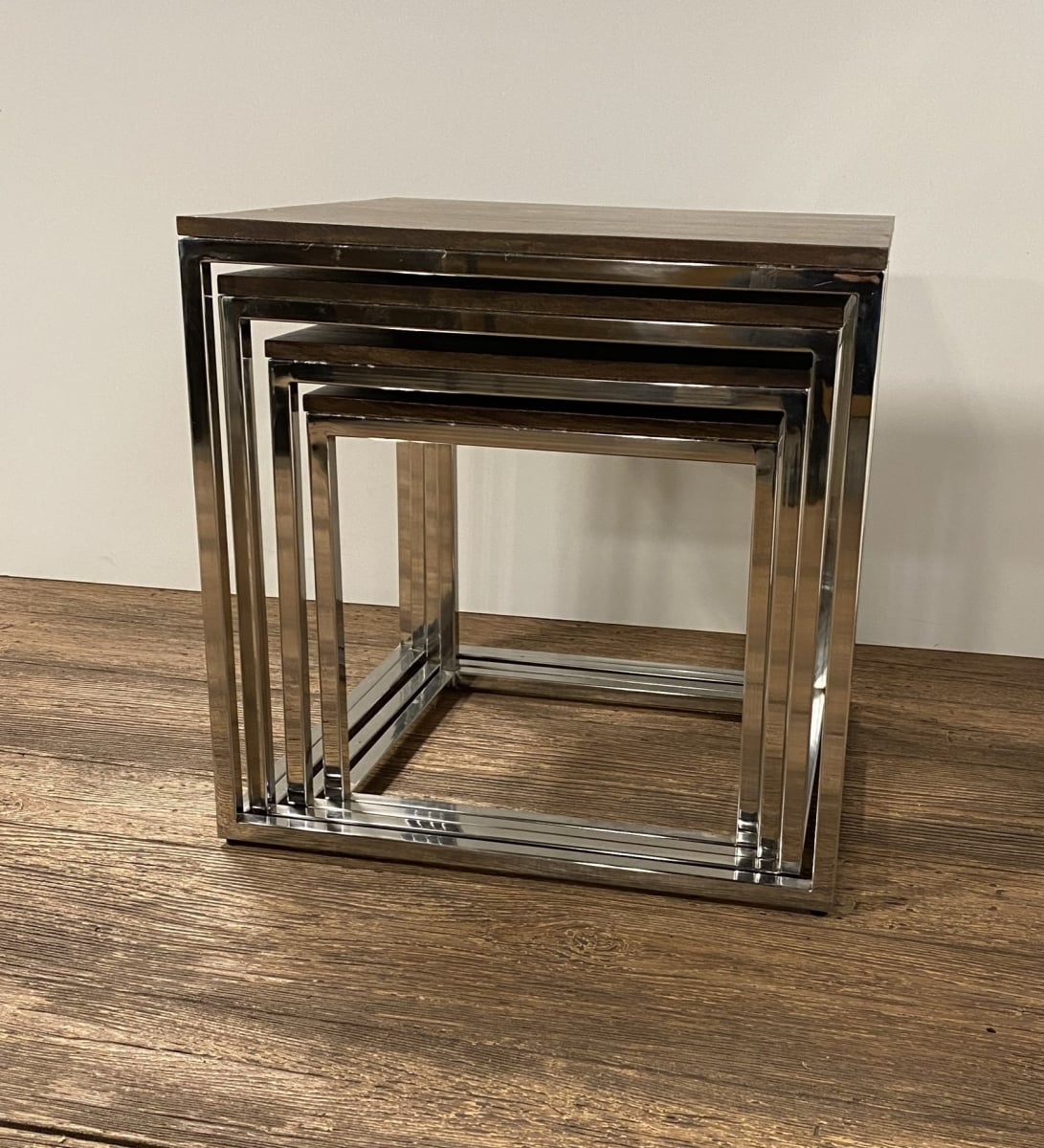 22.5 x 21.75 x 23 in. Acacia Wood & Stainless Steel Modern Rustic Nesting Accent Tables