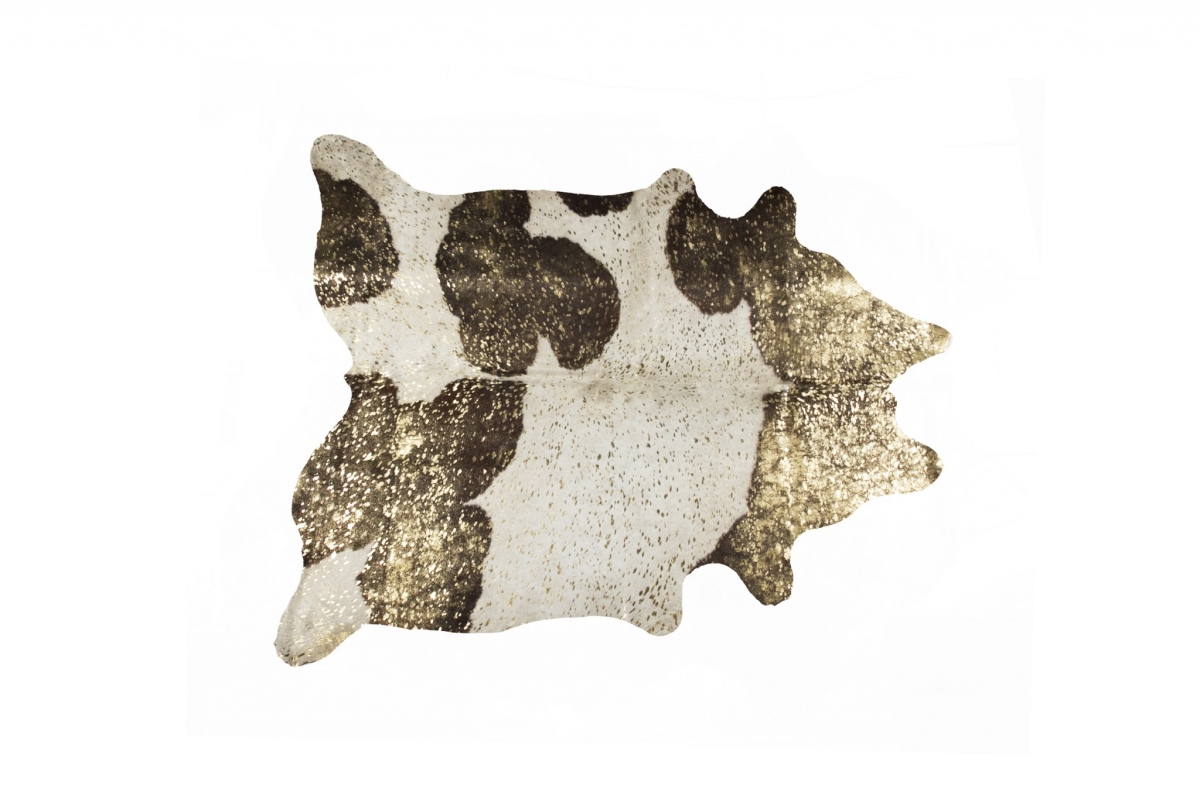 Dark Brown White & Gold Natural Cowhide Area Rug - 6 x 7 ft.