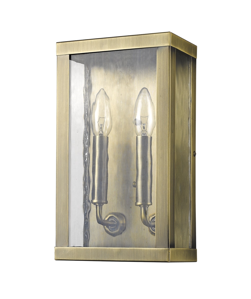 Picture of HomeRoots 398336 12 x 6.75 x 4 in. Charleston 2-Light Antique Brass Shadowbox Small Wall Light