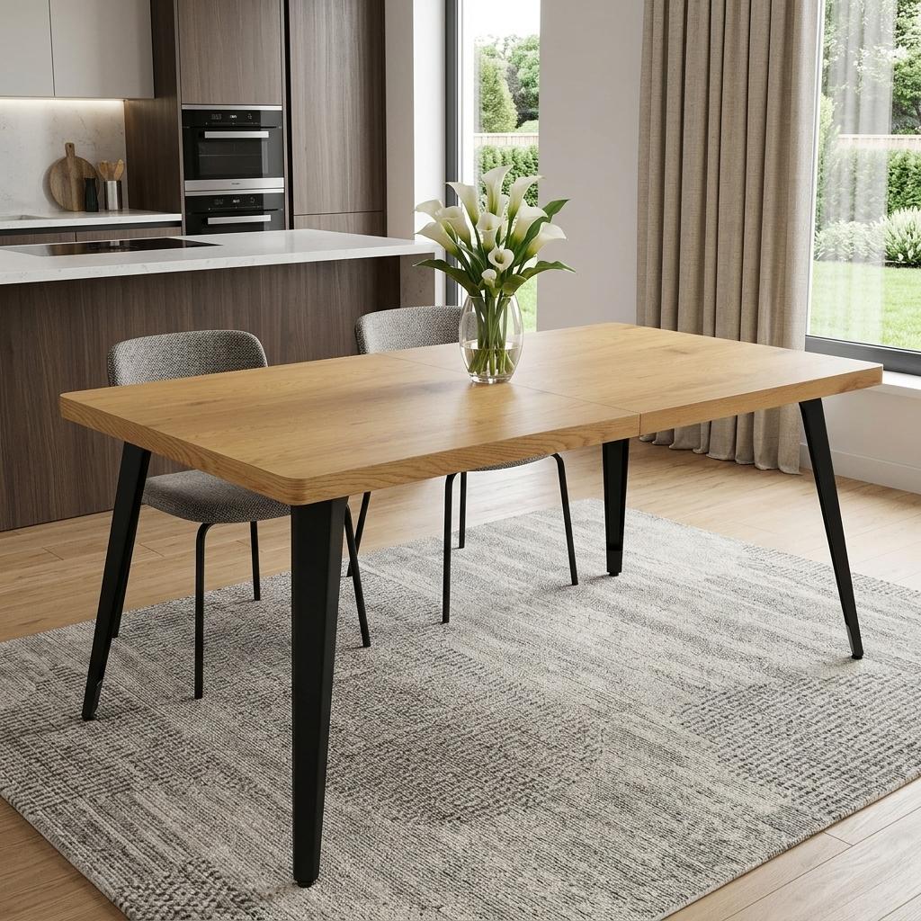 764219 63 in. Natural & Black Wood & Iron Dining Table