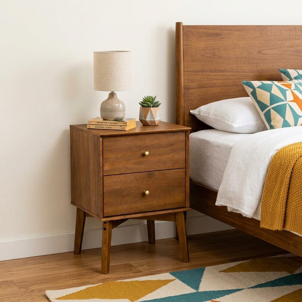 772565 26 in. Oak Wood Two Drawer Nightstand