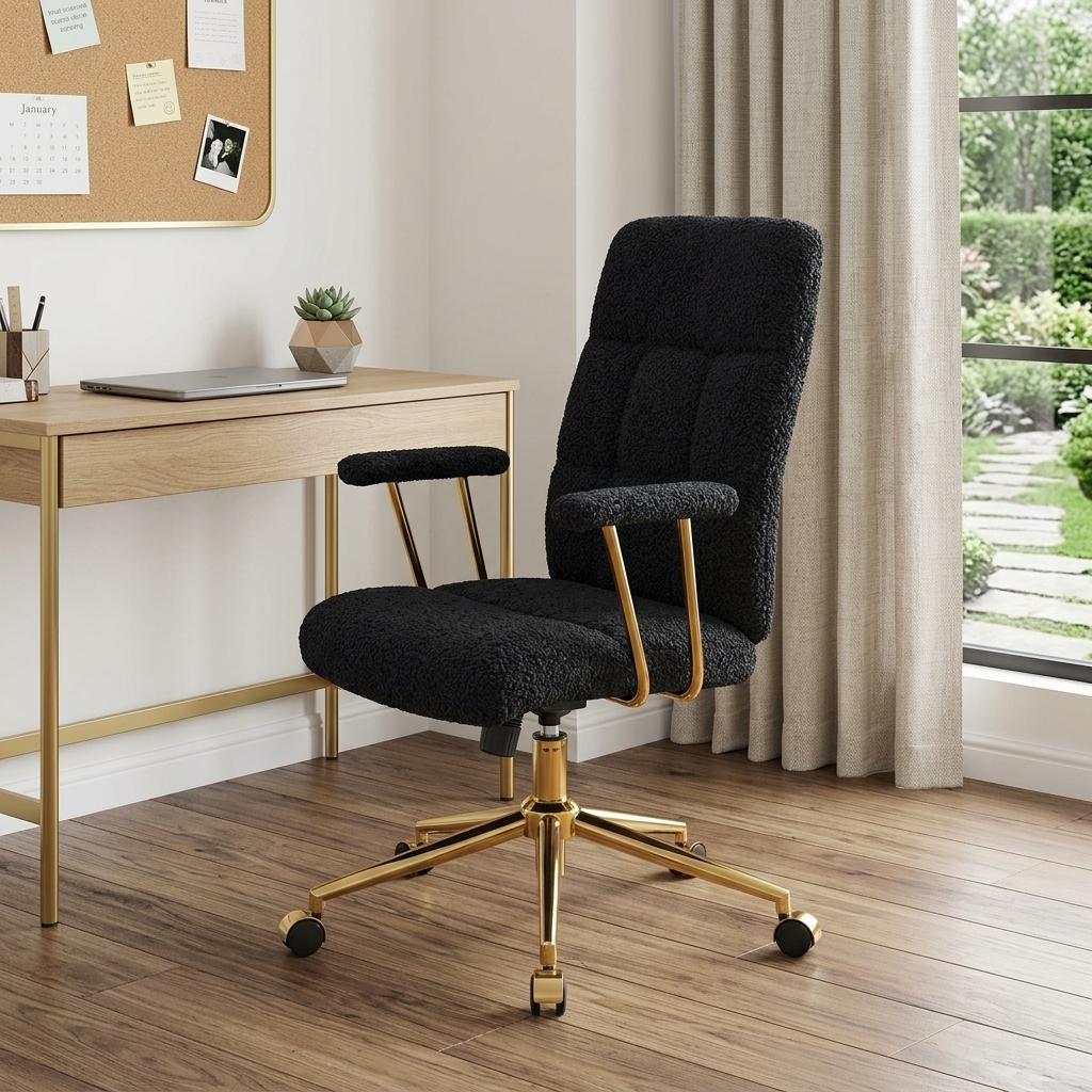 724221 Black & Gold Boucle Swivel Rolling Executive Office Chair