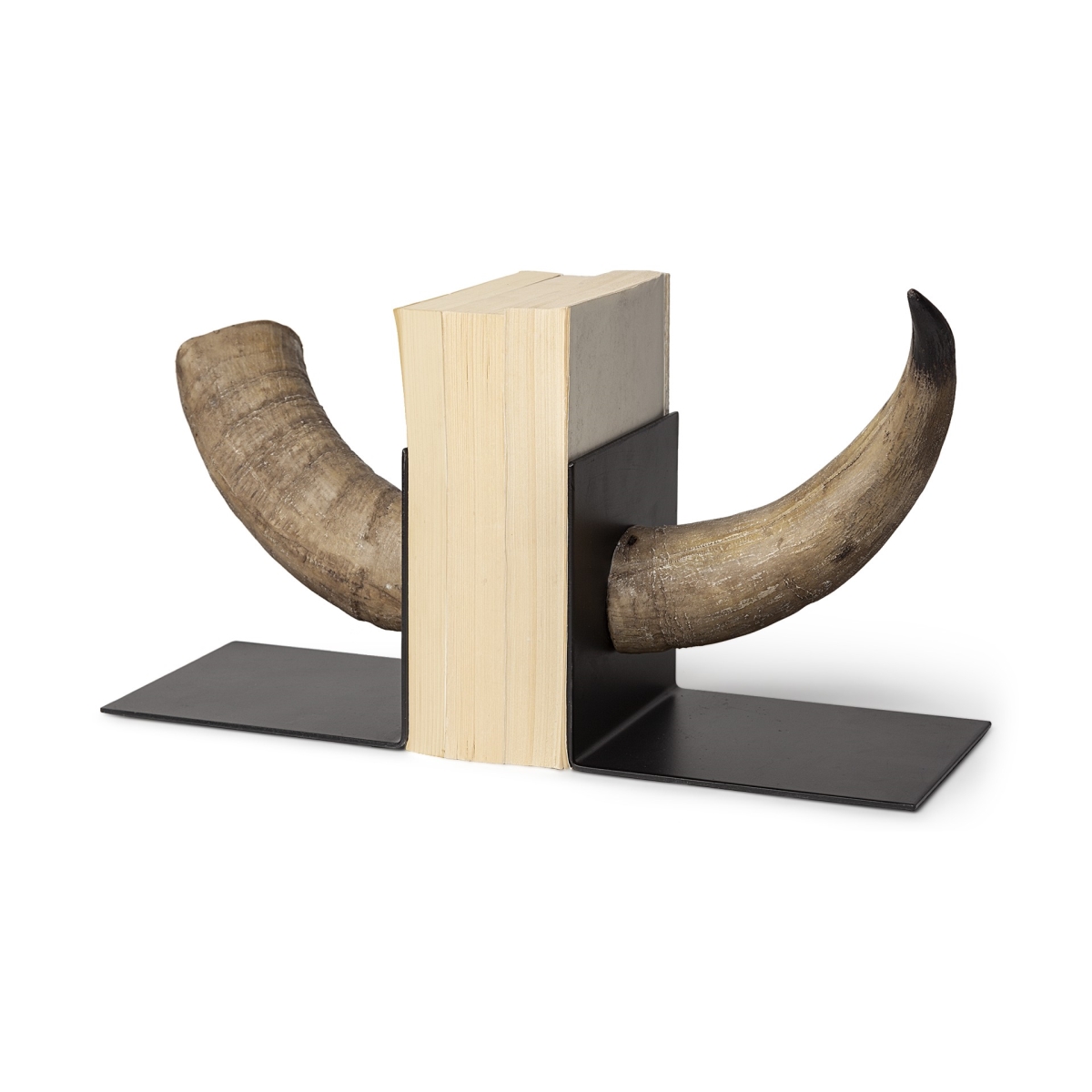 Picture of HomeRoots 392132 Resin Bull Horn Replica Bookends&#44; Brown & Black