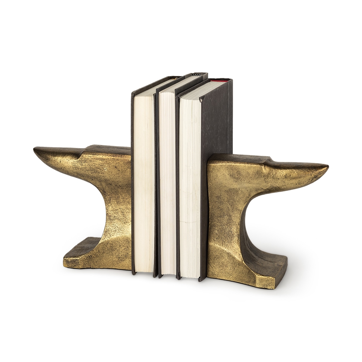 Picture of HomeRoots 392134 Distressed Brushed Anvil Bookends, Gold