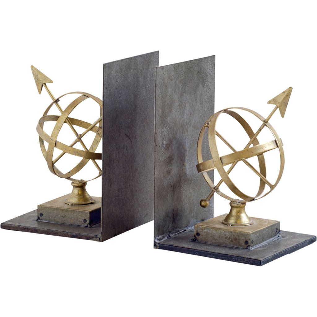 Picture of HomeRoots 392136 10 x 6 x 13 in. Gold Tone Metal Sphere Compass Bookends
