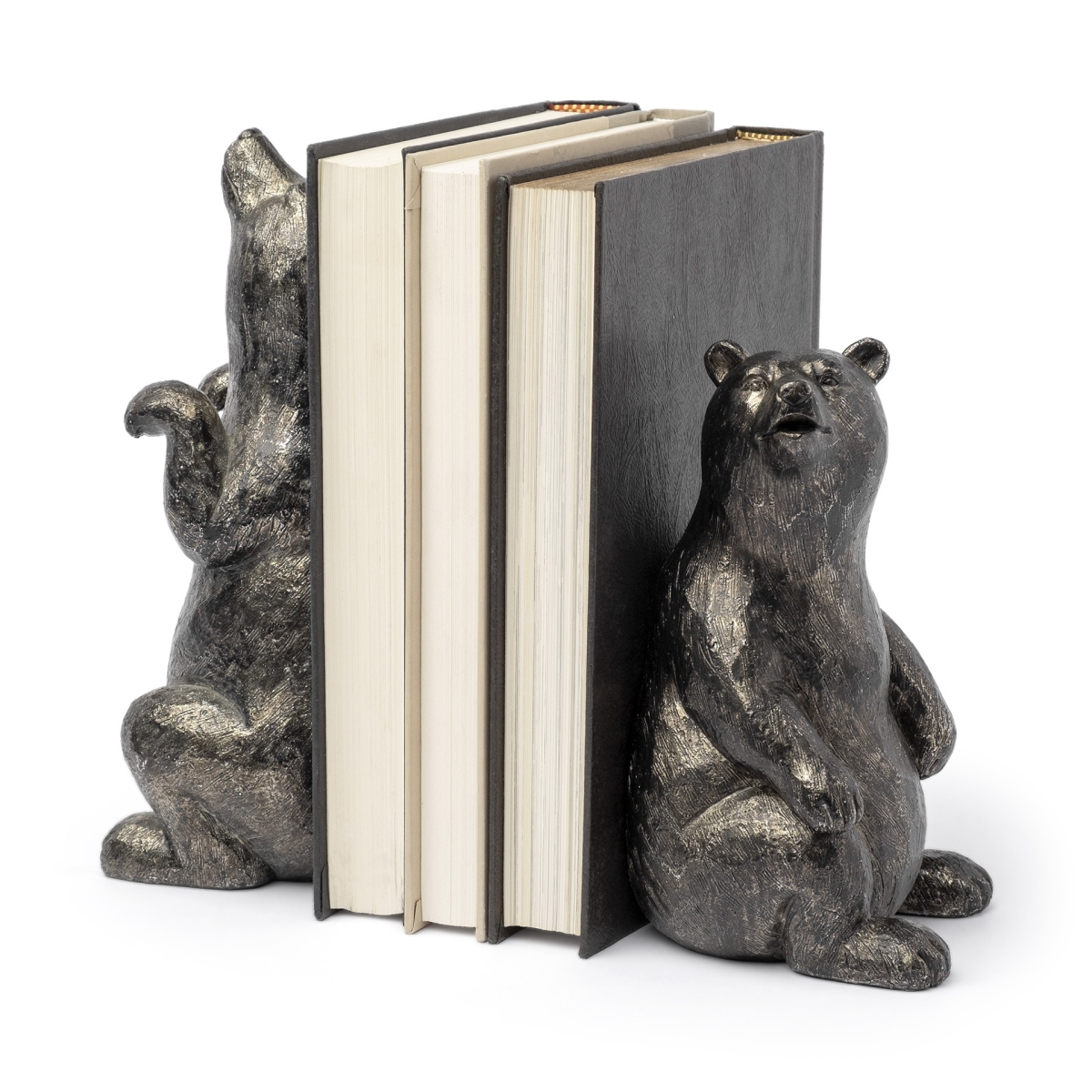 Picture of HomeRoots 392139 Tone Grizzly Bear Bookends&#44; Metallic Chrome