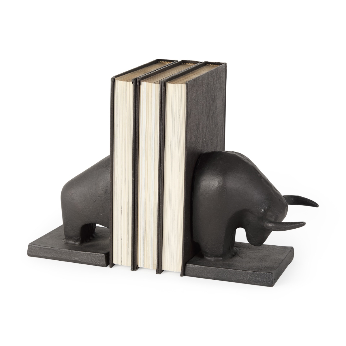 Picture of HomeRoots 392141 5.75 x 4.25 x 9.5 in. Black Cast Aluminum Raging Bull Bookends