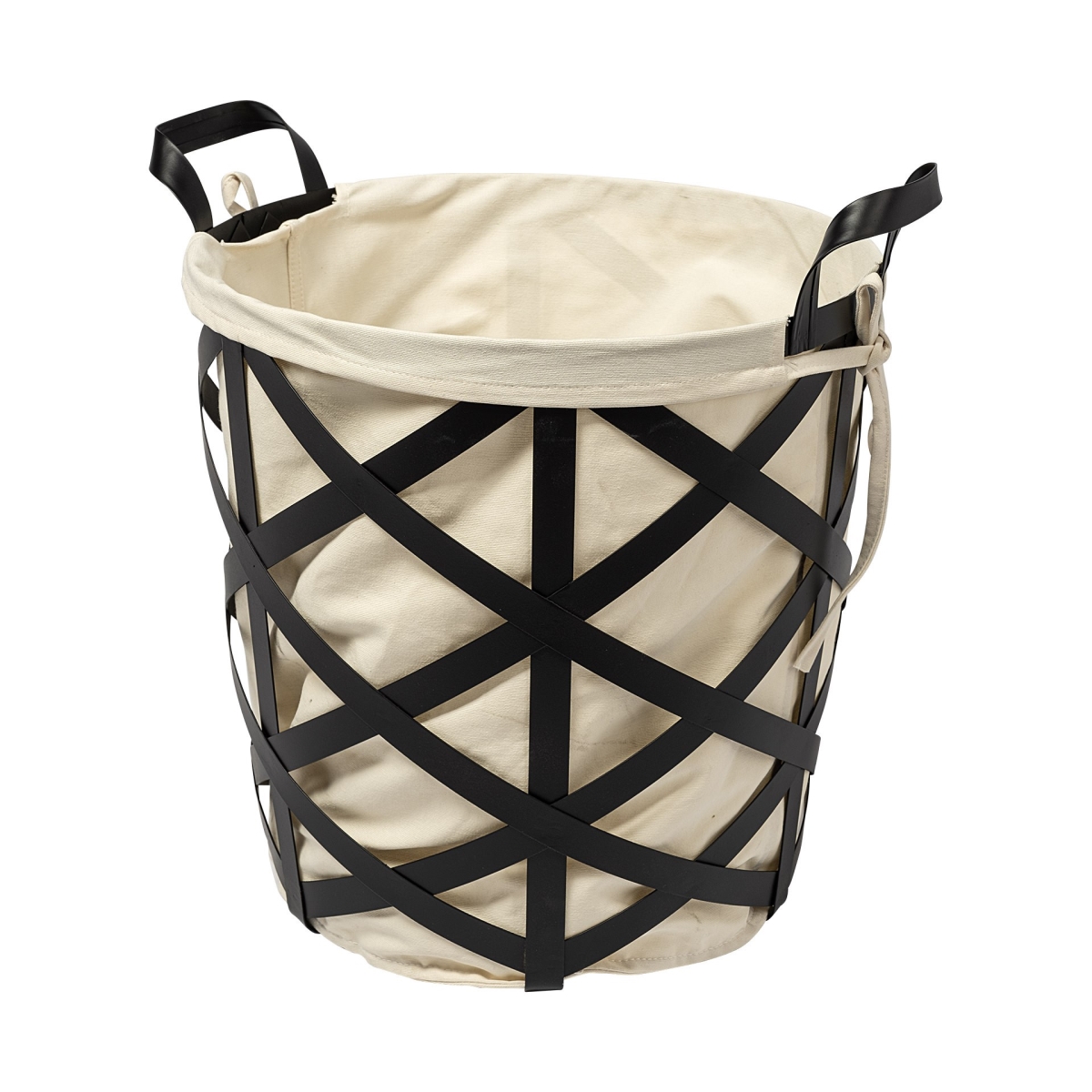 Picture of HomeRoots 392148 17.32 x 14.56 x 18.11 in. Black Woven Metal Basket with Cream Fabric Liner