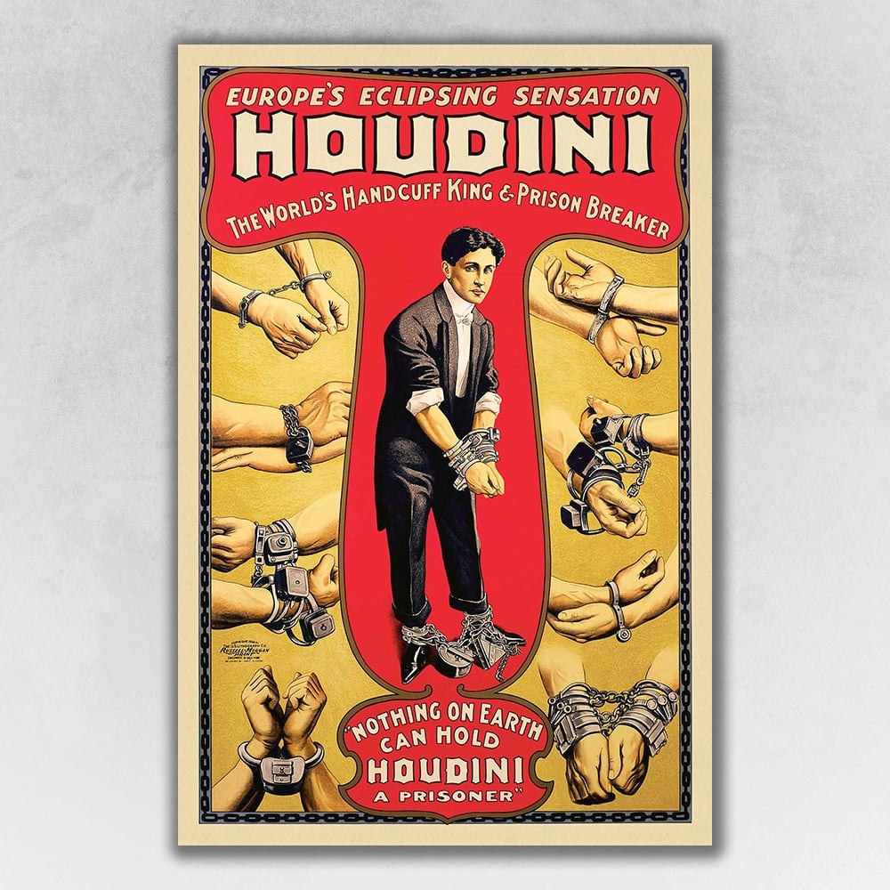 16 x 24 in. Houdini Handcuff King Vintage Magic Poster Multi Color Wall Art