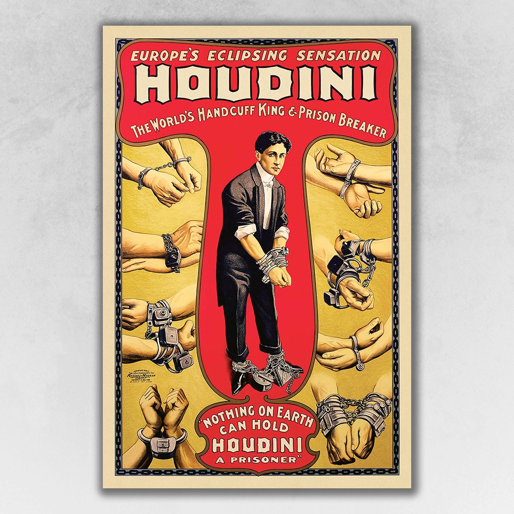 393359 12 x 18 in. Houdini Handcuff King Vintage Magic Poster Multi Color Wall Art
