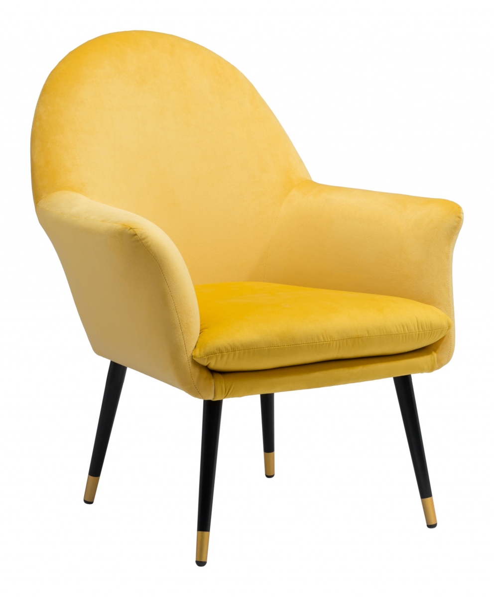 395047 36.6 x 29.9 x 31.1 in. Golden Yellow Comfy Curvy Velvet & Black Accent Chair -  HomeRoots