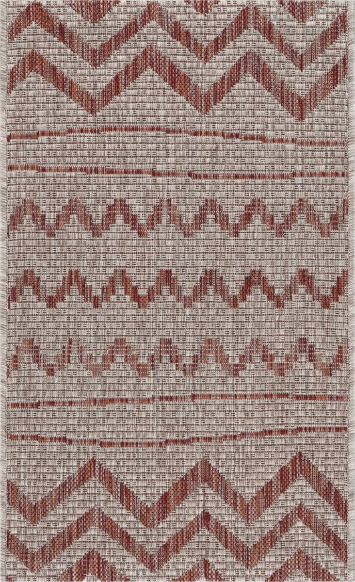 2 x 3 ft. Beige & Red Zigzag Indoor & Outdoor Scatter Area Rug