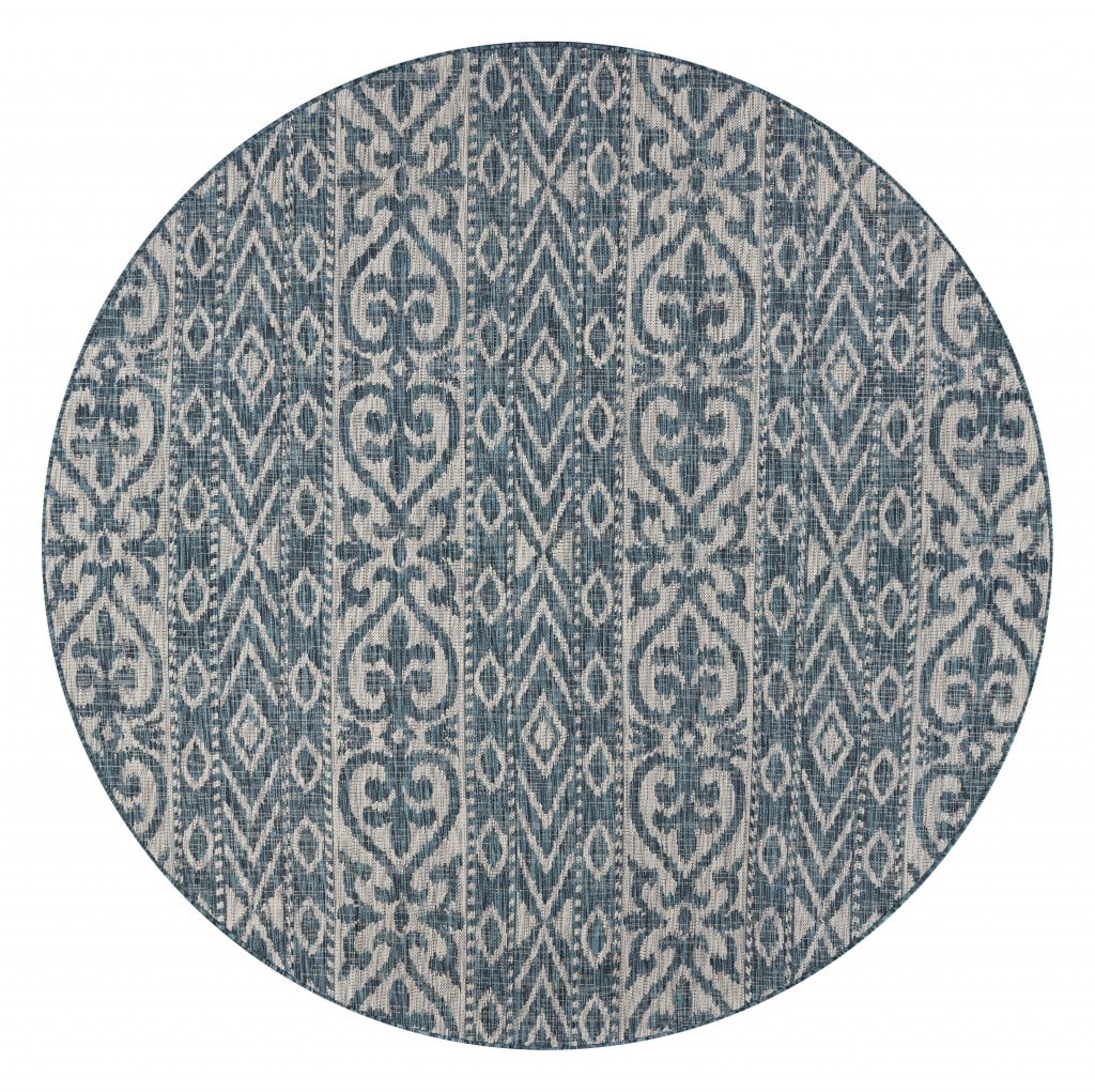 8 ft. Round Blue Geometric Indoor & Outdoor Area Rug - Blue - 8'