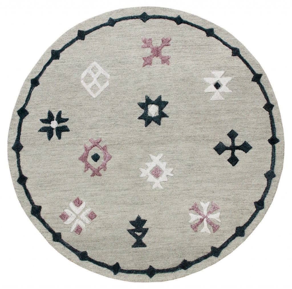 7 ft. Round Gray Decorative Charm Area Rug - Gray - 7'