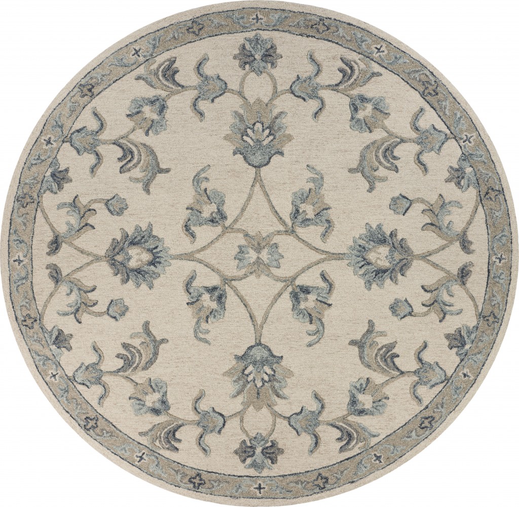 5 ft. Round Filigree Area Rug - Beige & Blue