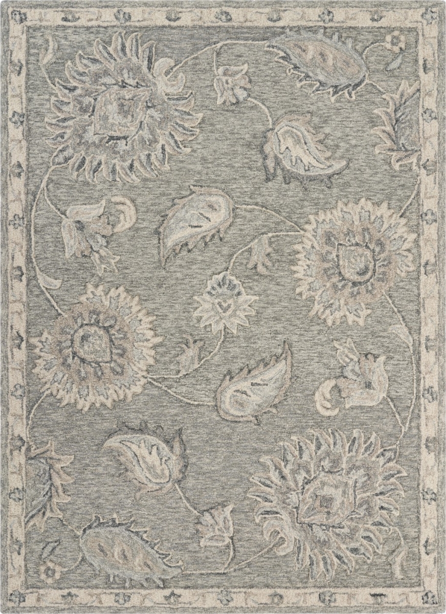 7 x 9 ft. Floral Rectangle Area Rug - Light Grey