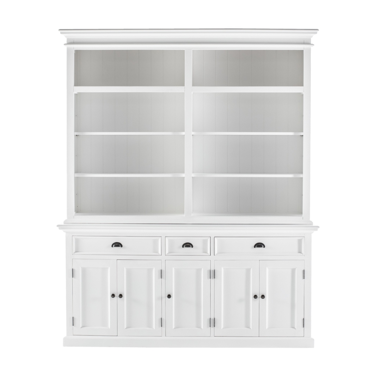 86.61 x 70.87 x 19.69 in. Classic White Hutch Bookcase with 5 Doors & 3 Drawers