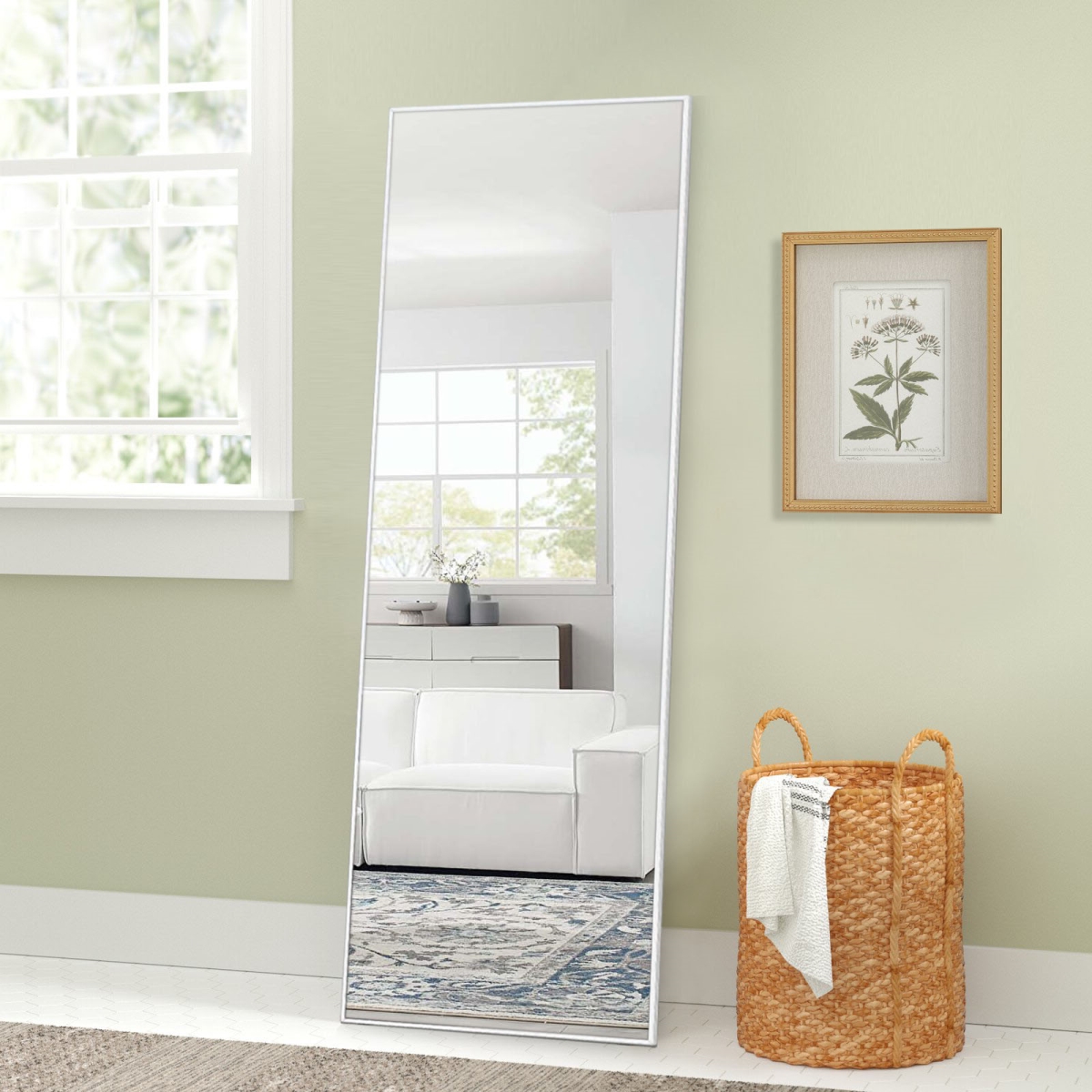 397133 64.2 x 21.3 x 1.6 in. Freestanding Silver Mirror