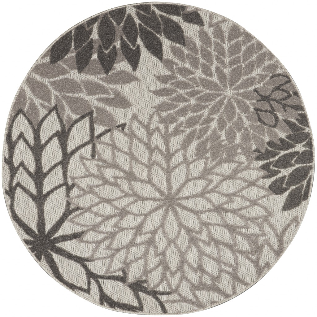 5 ft. Round Silver & Gray Indoor & Outdoor Area Rug