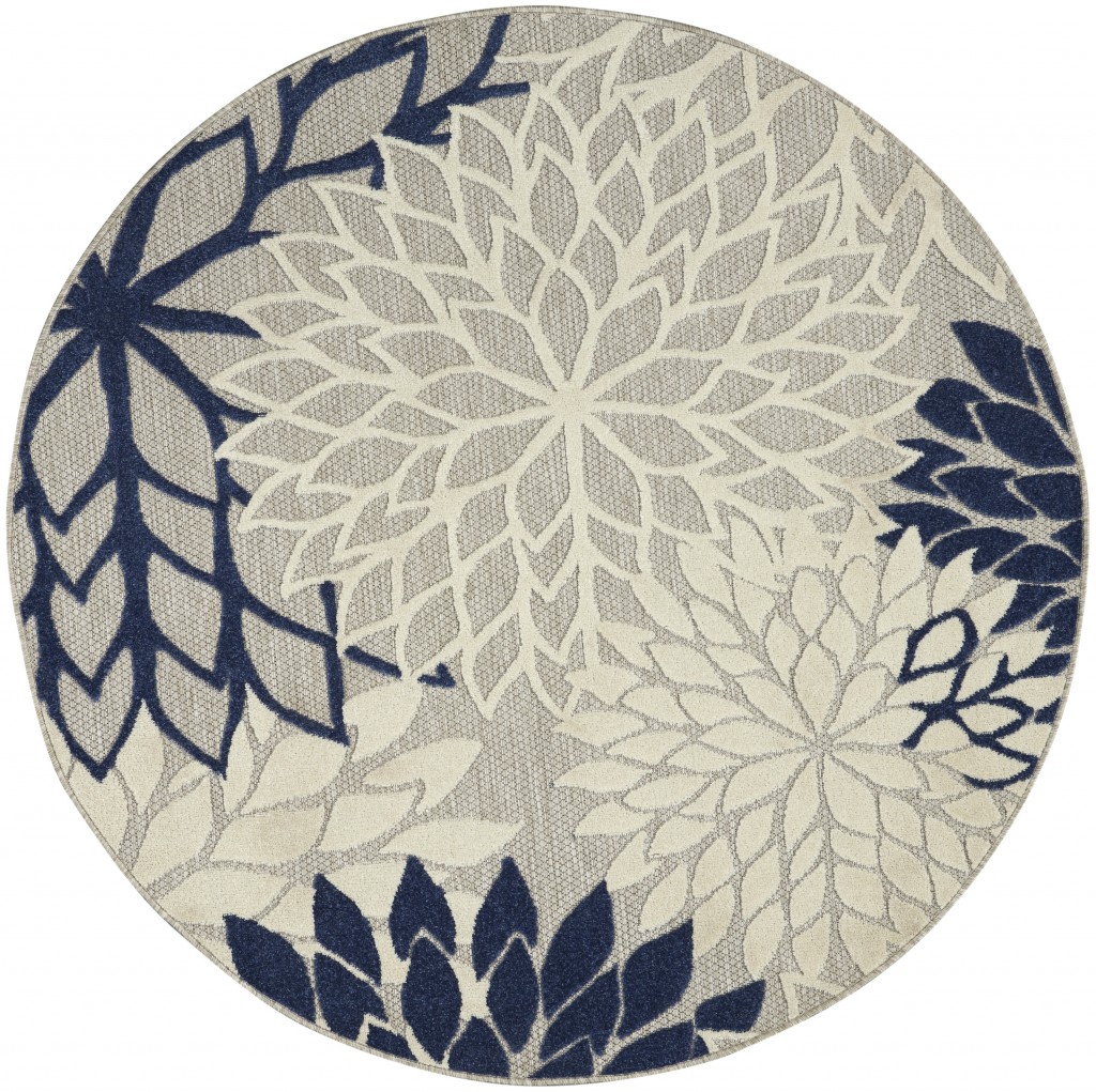 5 ft. Round Ivory & Navy Indoor & Outdoor Area Rug
