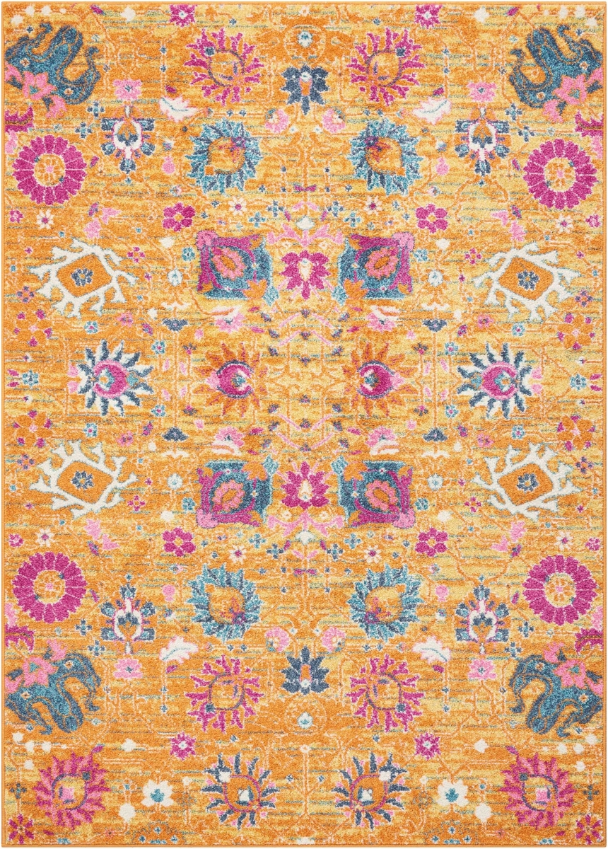 385304 5 x 7 ft. Sun Gold & Navy Distressed Area Rug