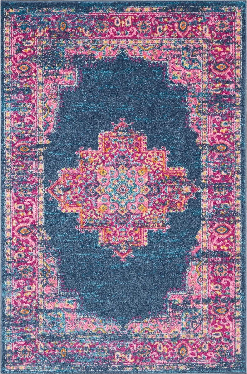 385310 4 x 6 ft. Blue & Pink Medallion Area Rug