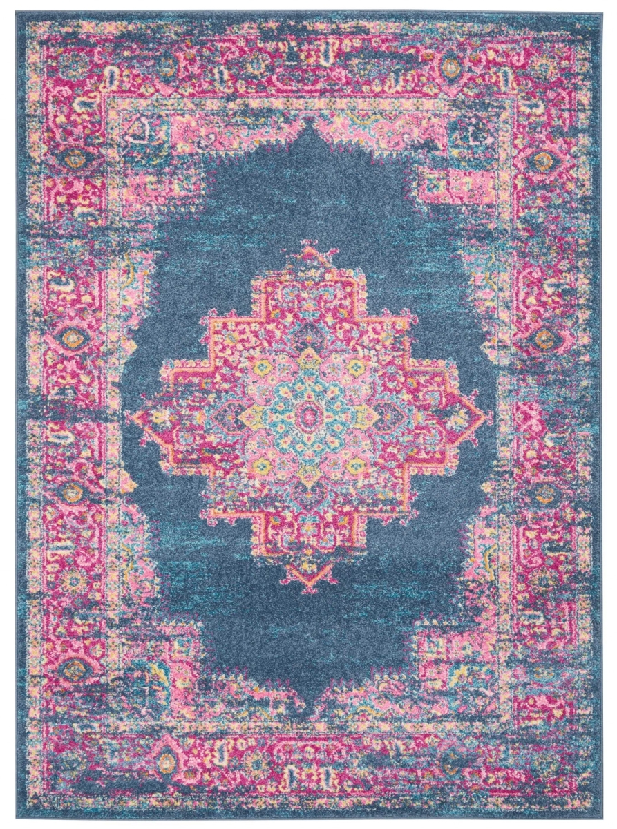 5 x 7 ft. Blue & Pink Medallion Area Rug