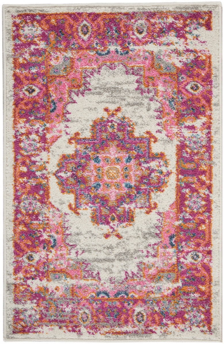 385319 2 x 3 ft. Ivory & Fuchsia Distressed Scatter Area Rug -  HomeRoots