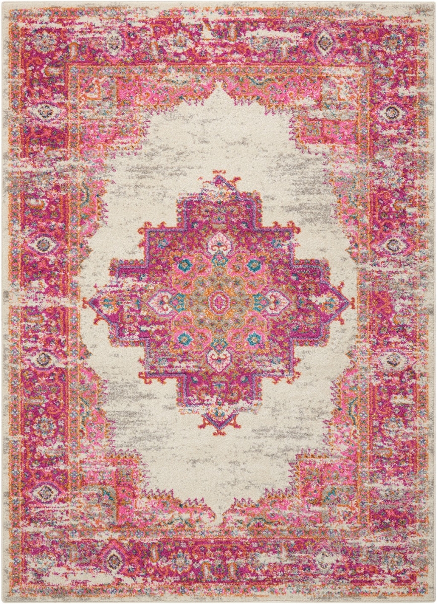 4 x 6 ft. Ivory & Fuchsia Distressed Area Rug