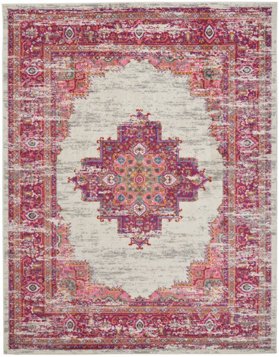 7 x 10 ft. Distressed Area Rug - Ivory & Fuchsia