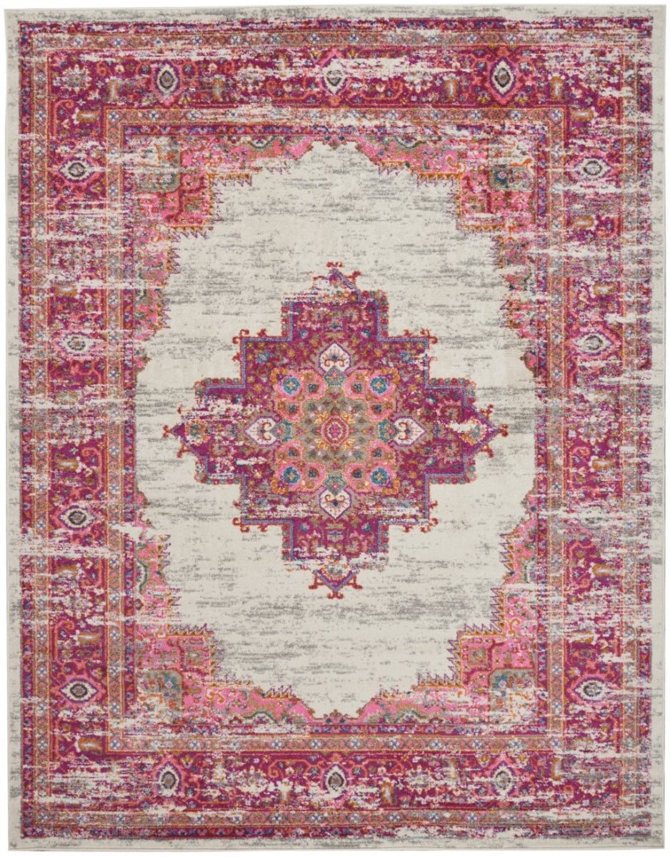 8 x 10 ft. Ivory & Fuchsia Distressed Area Rug