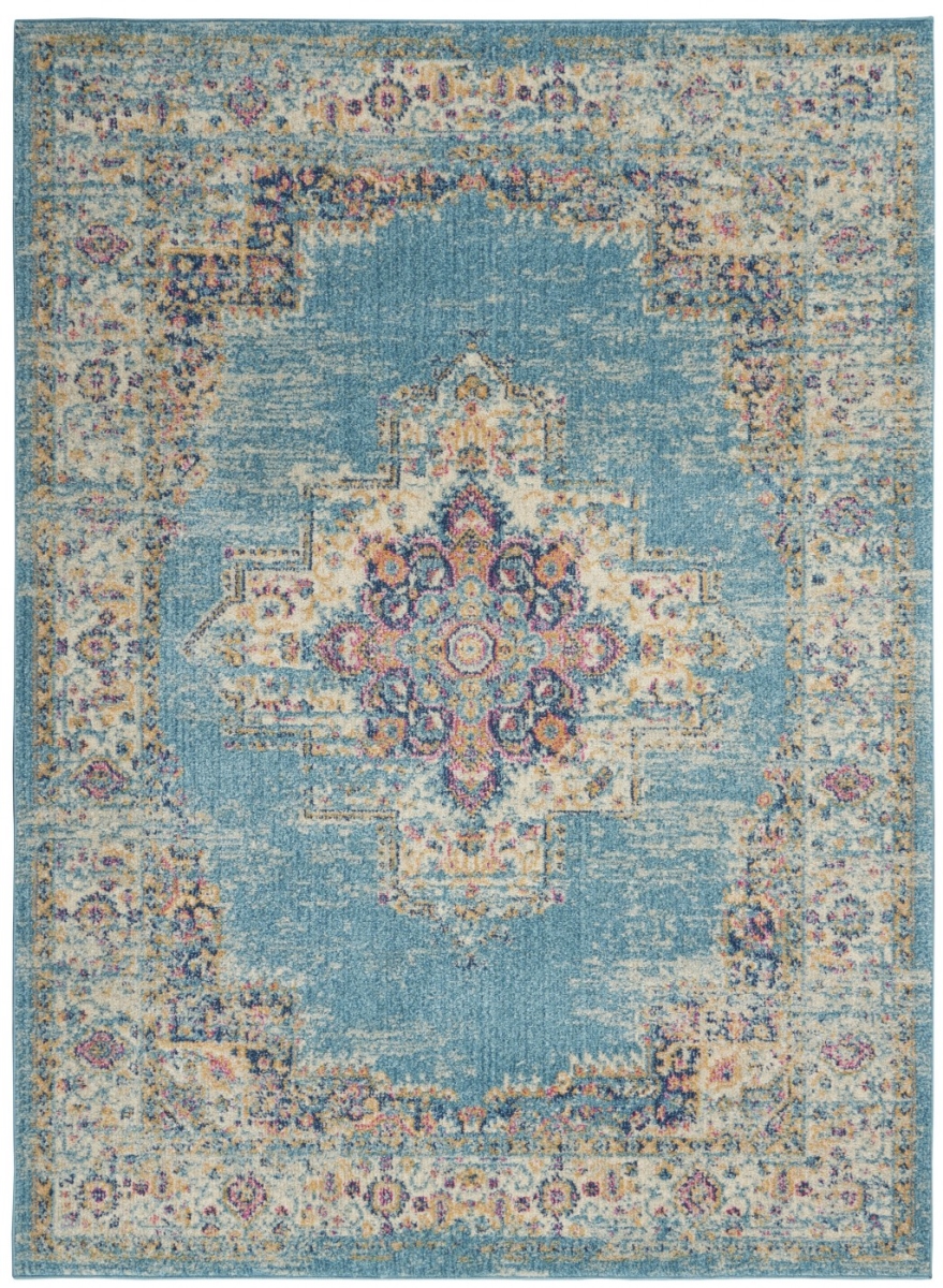 385334 5 x 7 ft. Light Blue Distressed Medallion Area Rug