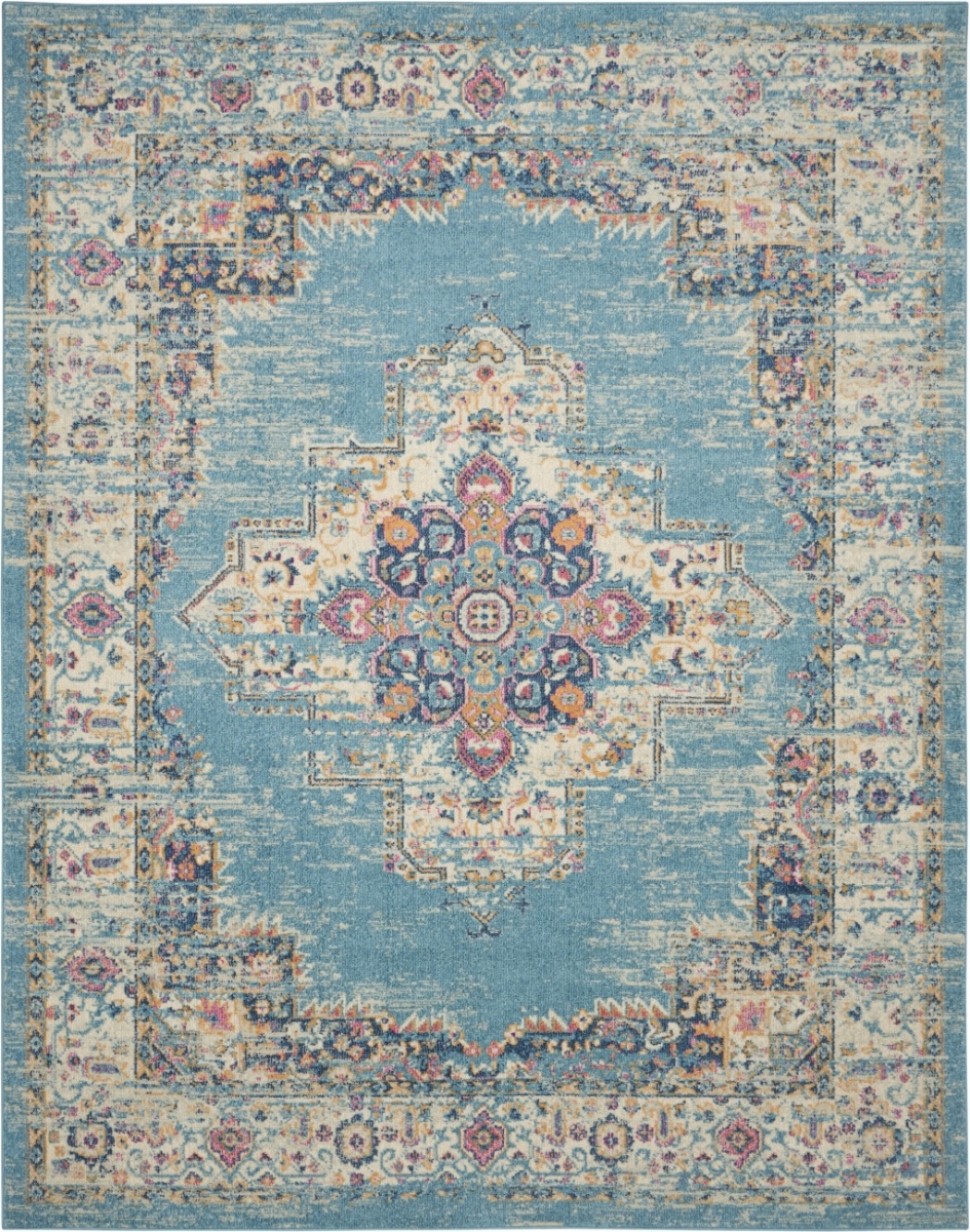 8 x 10 ft. Light Blue Distressed Medallion Area Rug - Light Blue - 8' x 10'