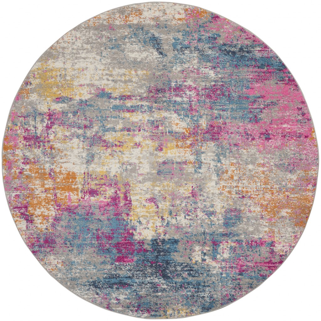 4 ft. Round Ivory & Multi Color Abstract Area Rug